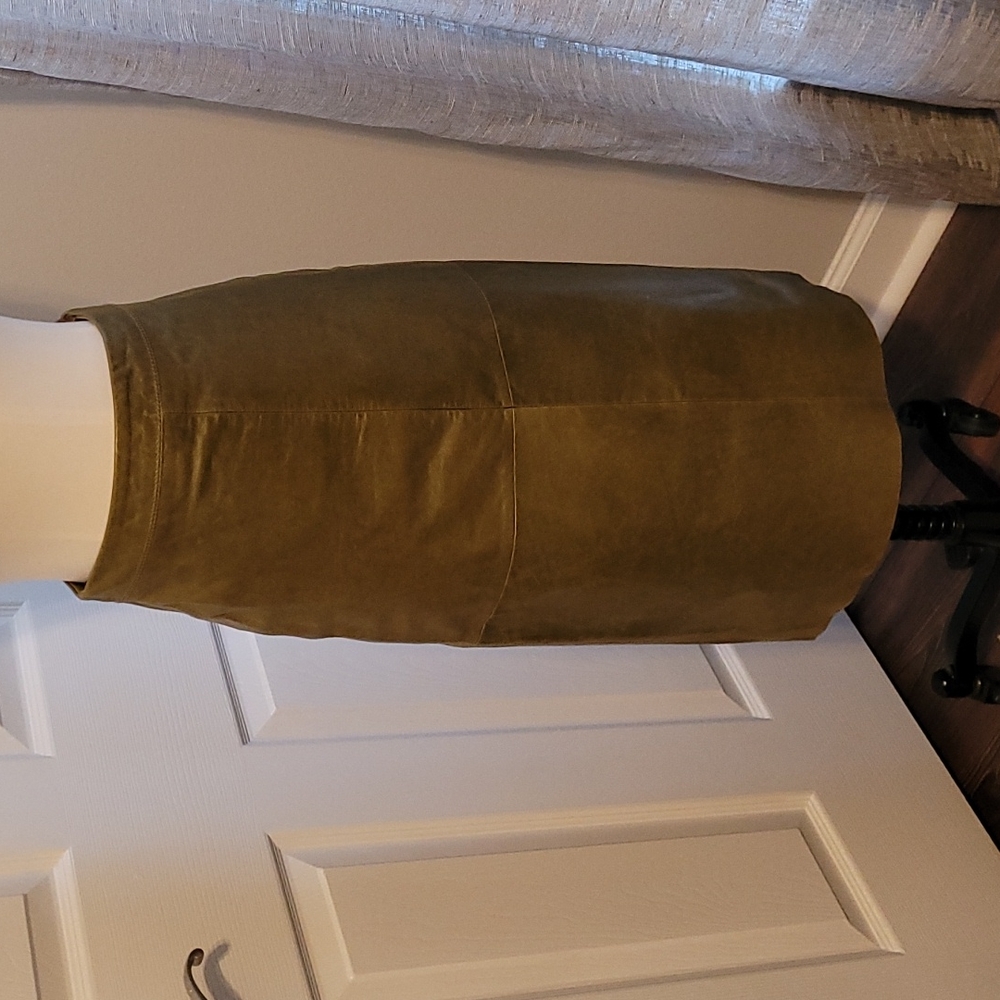 GAP Olive Green Slim Fitting Leather Pencil Skirt